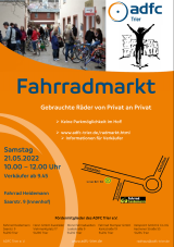 ADFC-Radmarkt bei Fahrradheidemann in der Saarstrasse 9 am 21. Mai 2022 von 10.00 bis 12.00 Uhr.